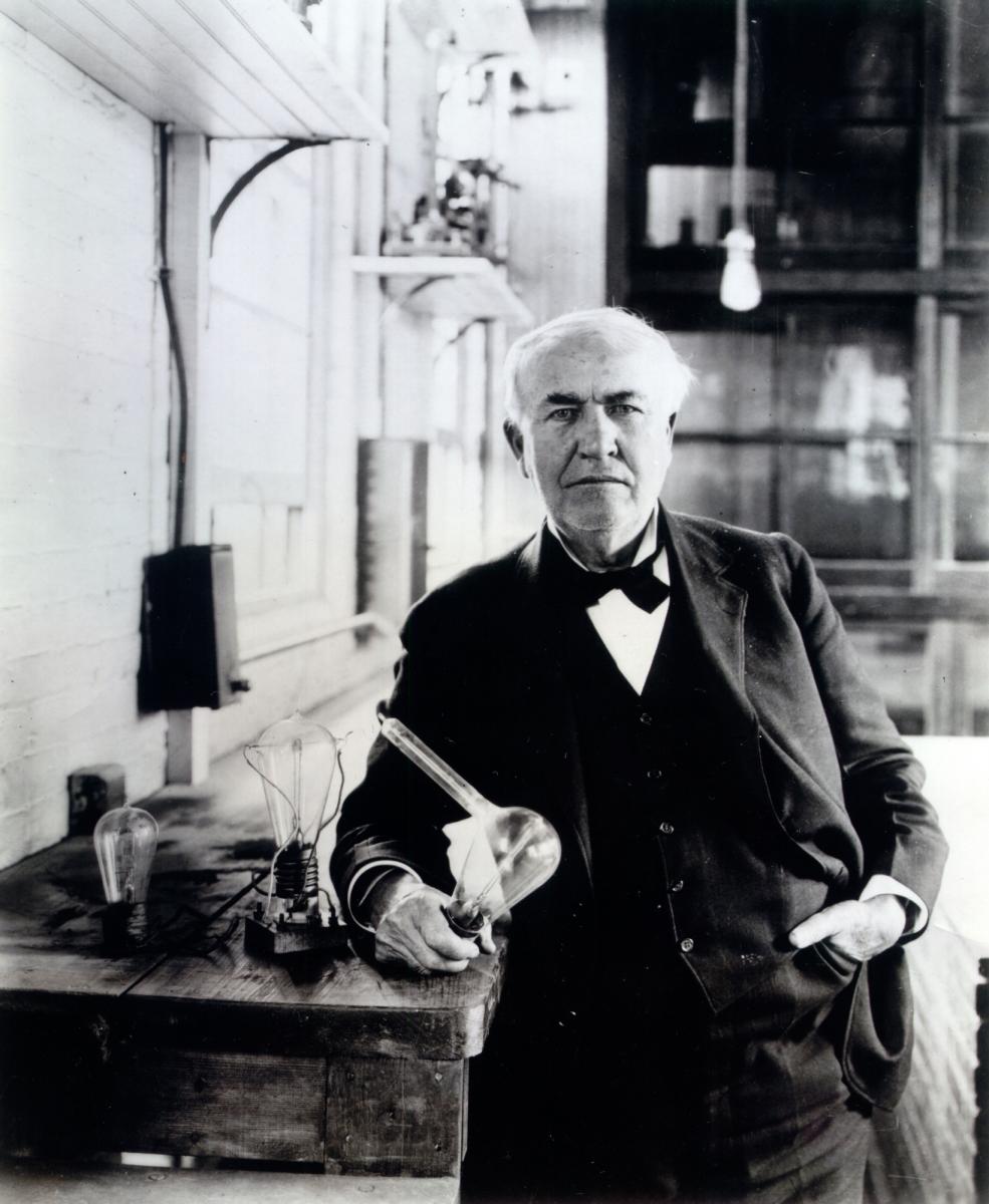 A picture of Thomas Edison in his laboratory.