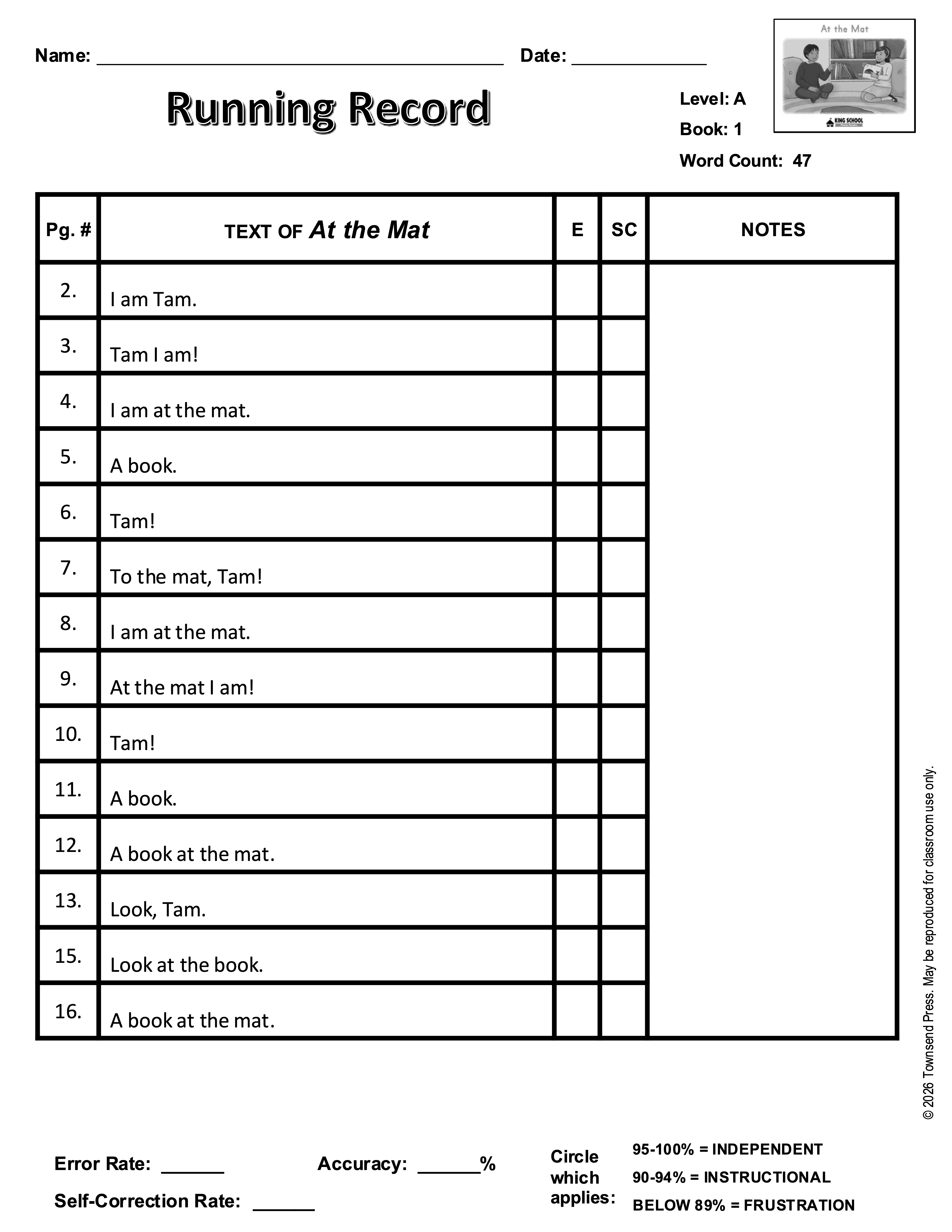 King School Phonics Readers Running Records Details